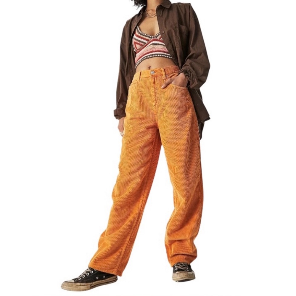 High-Rise Orange Corduroy Pants